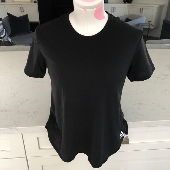 Adidas Activewear Athletic Aeroready SS Crew Neck Top Black White Logo Sz S - Picture 13 of 13